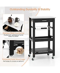 Volenca Kitchen Island Cart with Stainless Steel Top and Storage Basket, Rolling Trolley