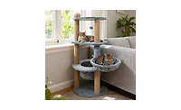 Aostirmotor 47-Inch Cat Tower with Scratching Posts, Multi-Level Cat Tree for Relaxation and Play, Light Grey