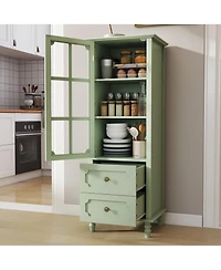 Boyel Living Minimalism Buffet Cabinet with Glass Doors and Double Drawer, Modern Wooden Storage Sideboard Cupboard for Living room, Dining Room