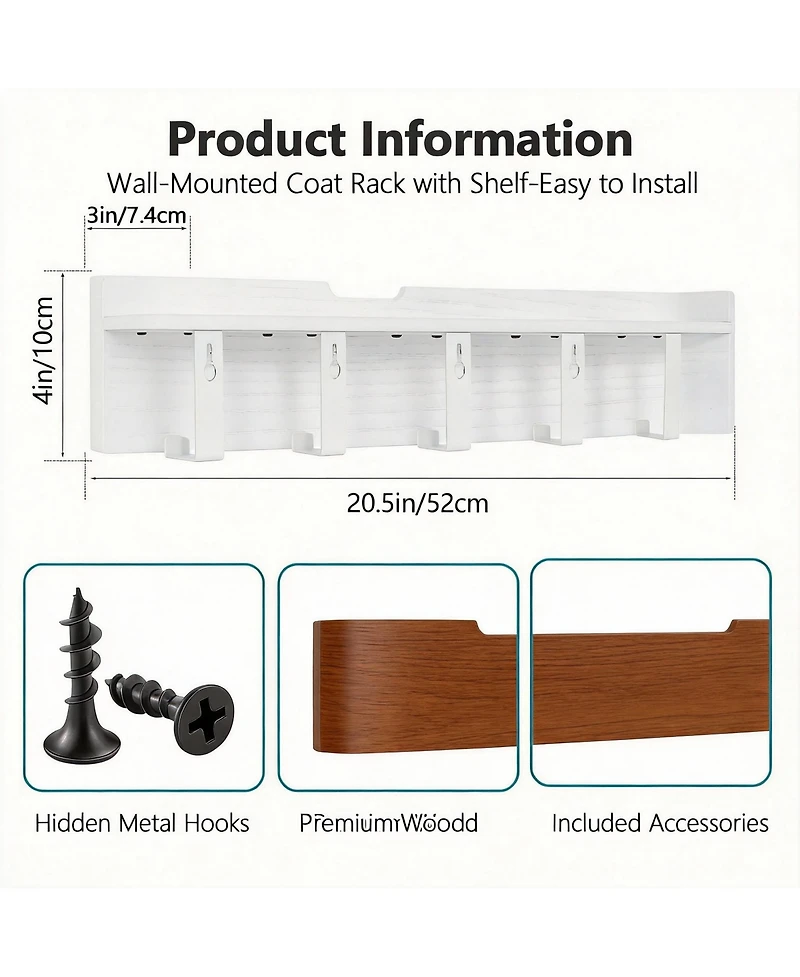 Yigii Solid Wood Wall Hook Shelf for Home Decor and Storage