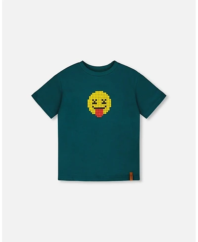 Deux par Toddler Boys Cotton Jersey T-Shirt with Print Dark Turquoise