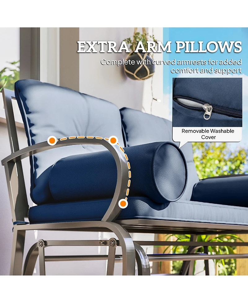 Outsunny Outdoor Rocking Loveseat, Patio Glider Bench, Cushions, Pillows,