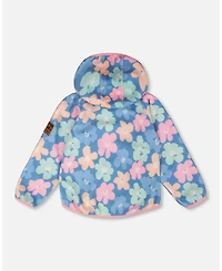 Deux par Toddler Girls Softshell Jacket Blue Flower Print