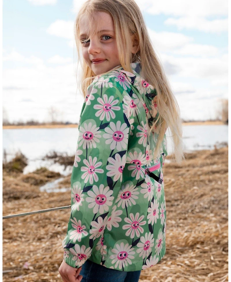 Deux par Girl Packable Windbreaker Polyester Smiling Flower Print - Child