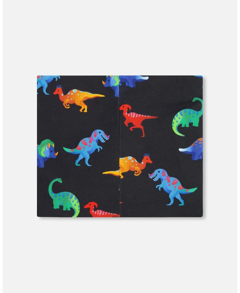 Deux par Deux Baby Boys Stretch Jersey Neck Tube Black Dinosaur Print