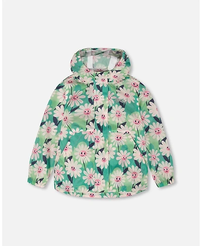 Deux par Deux Toddler Packable Windbreaker in Polyester Smiling Flower Print