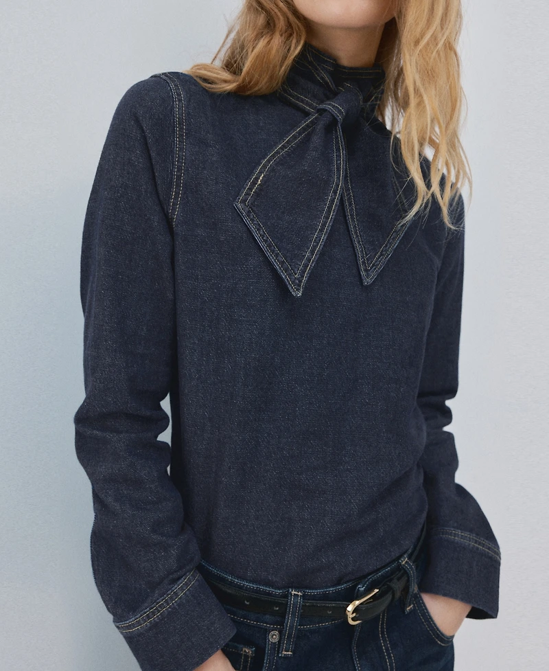 Mango Women's Tie Detail Denim Shirt