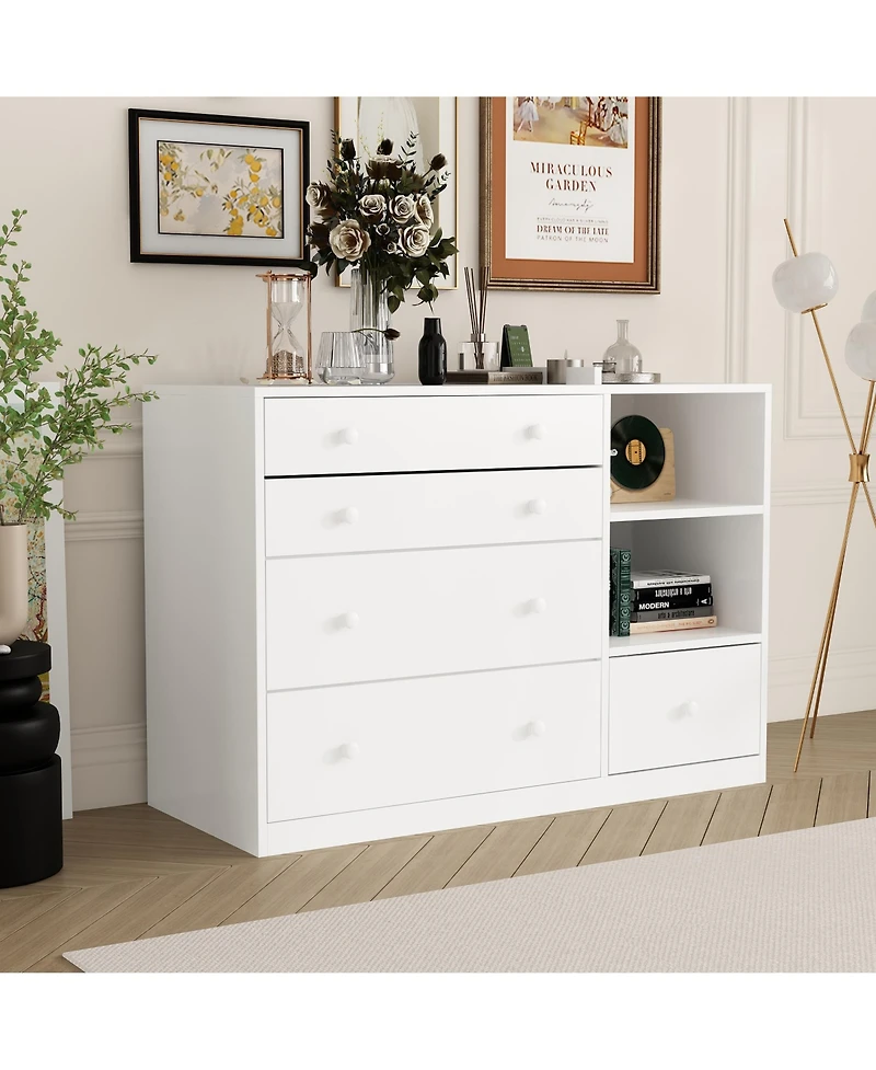 Changing Table Dresser, Baby Nursery Dresser with 5 Drawers and 2 Shelves, Baby Changing Table, Diaper Changing Station