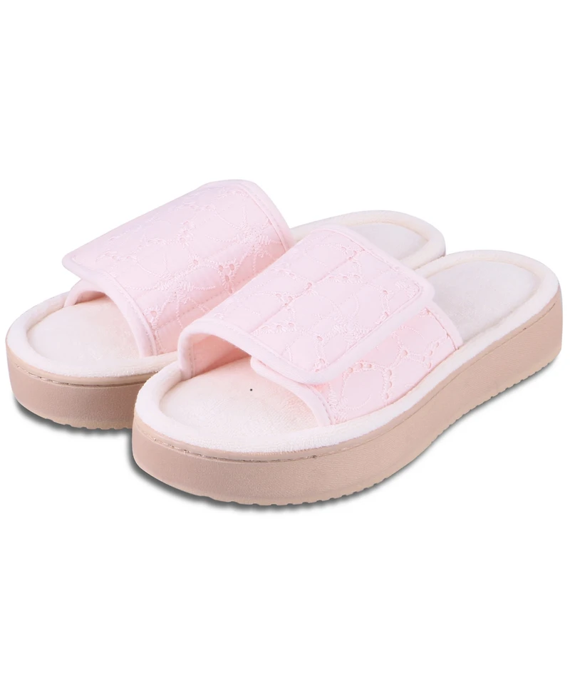 Isotoner Signature Women's Crochet Lace Adjustable Open-Toe Slide Platform Sandals