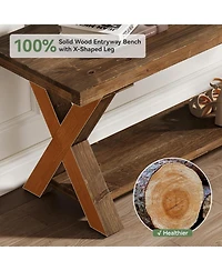 Tribesigns 43.3" Solid Wood Bench, Farmhouse Wooden Entryway Bench with Storage Shelf, X-Shaped Leg Design, Entry Way Shoe Benches Seat