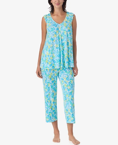 Ellen Tracy Women's Short-Sleeve Top & Cropped Pants Jersey, 2-Piece Pajama Set