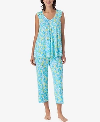 Ellen Tracy Women's Short-Sleeve Top & Cropped Pants Jersey, 2-Piece Pajama Set