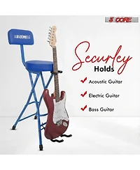 5 Core Guitar Stool 3.15" Padded Chair w Backrest Foldable Music Seat Built in Foot Rest Guitar Stand