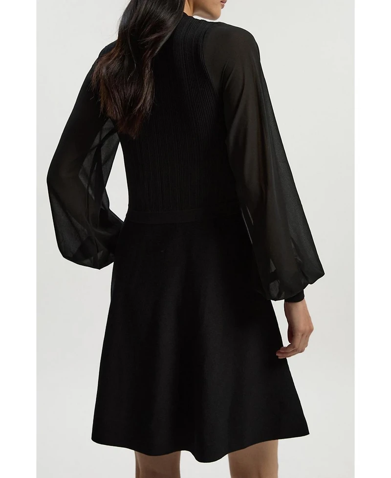 Karen Millen Women's Chiffon Sleeve Mini Knit Dress