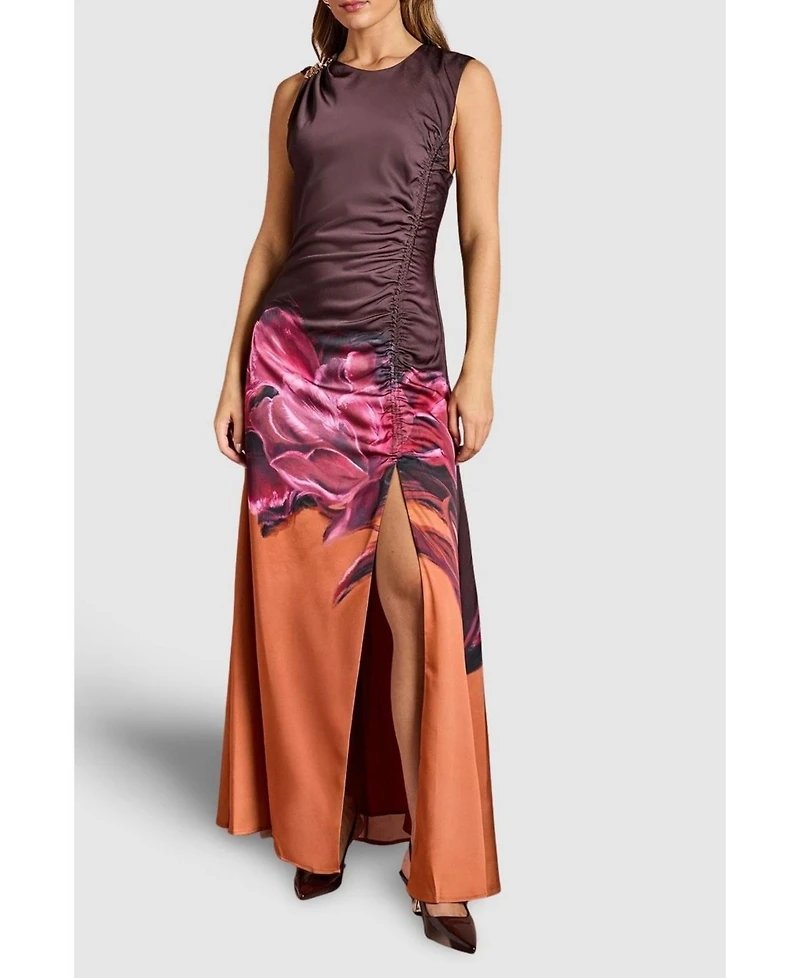 Coast Women's Ruched Print Satin Midi Dress.