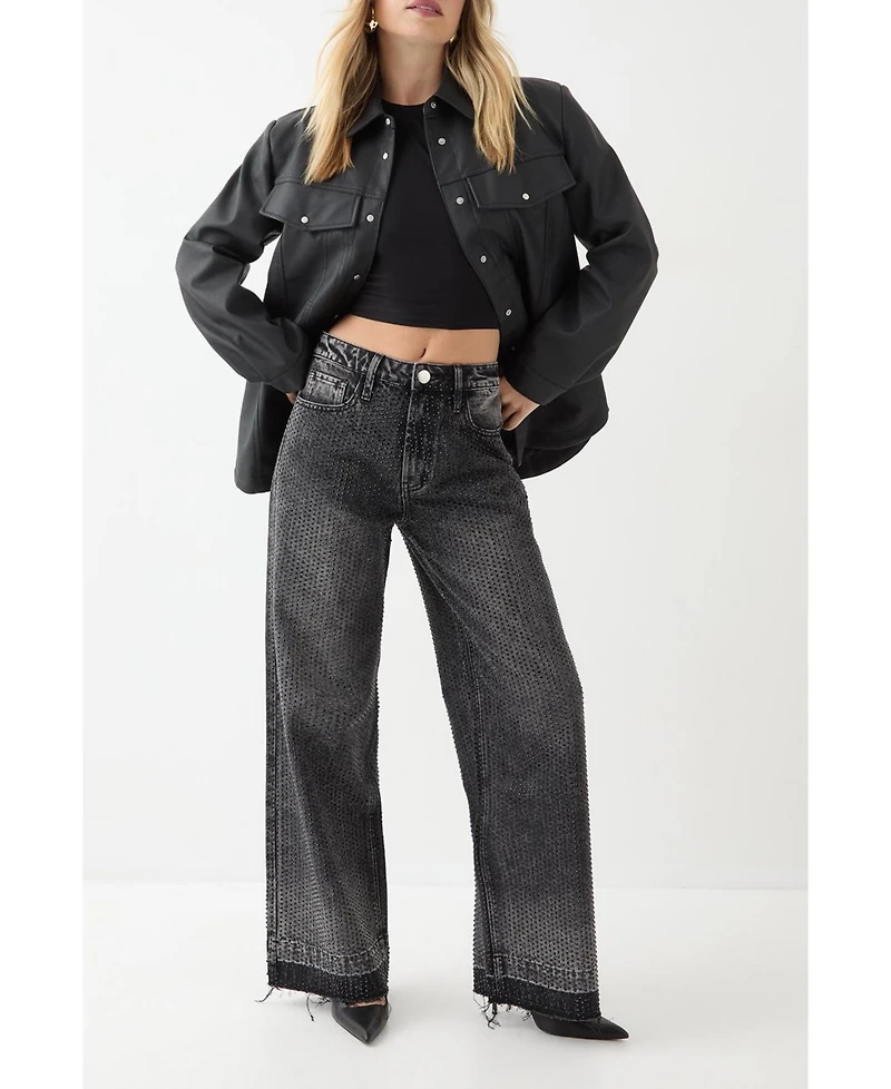 MissPap Women's Diamante Embellished Straight Leg Jeans