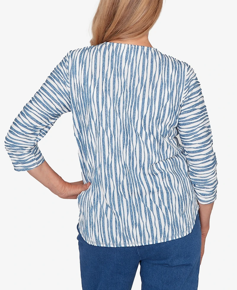 Alfred Dunner Women's Austin Novelty Spliced Textured Top with Necklace