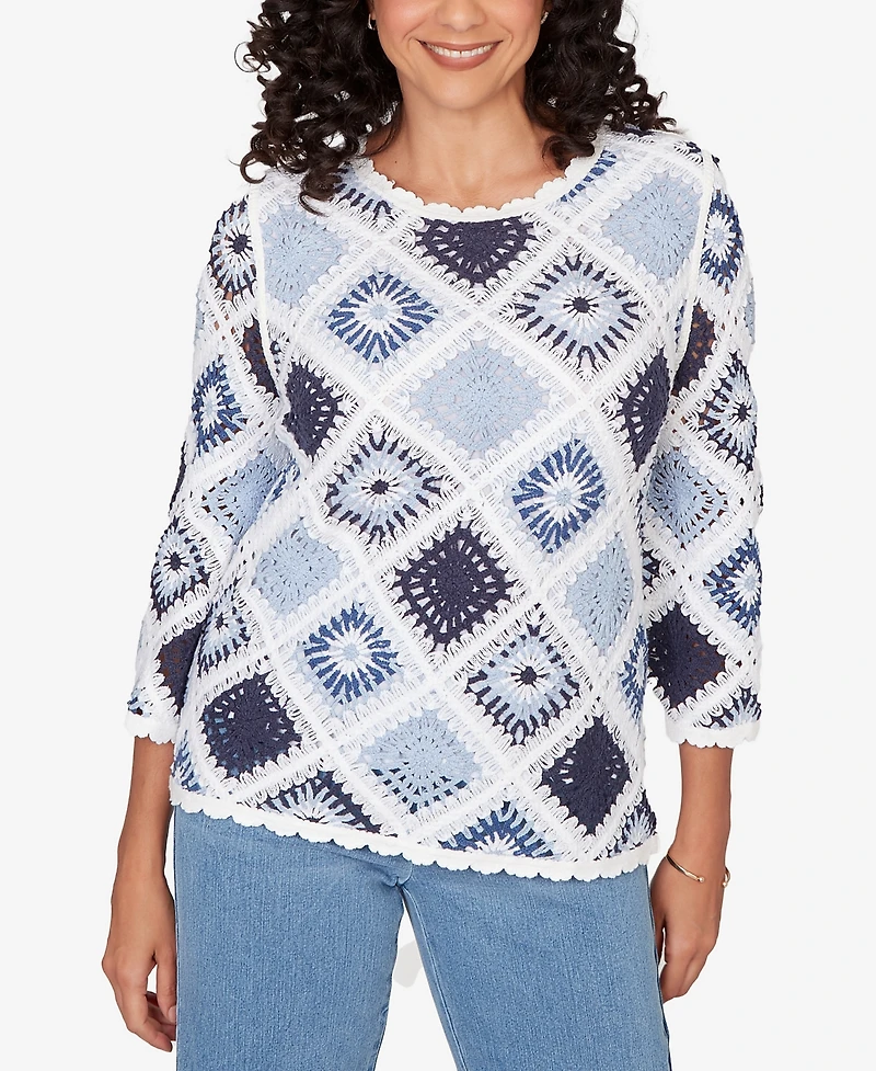 Alfred Dunner Women's Austin Diamond Crochet Sweater