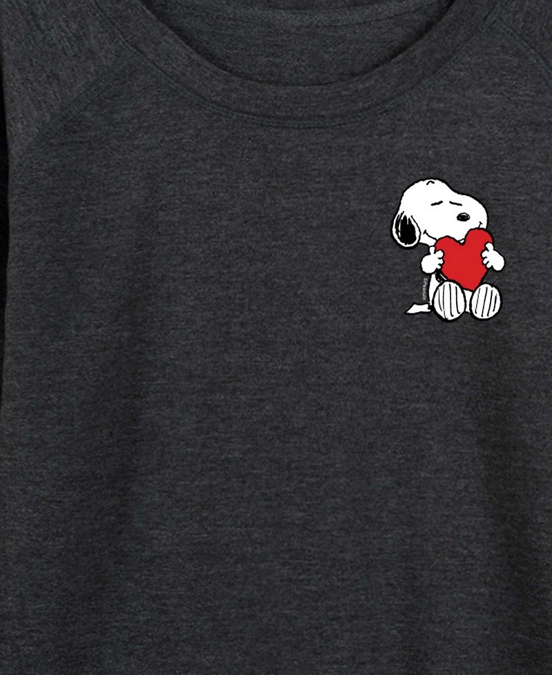Hybrid Apparel Women's Peanuts Snoopy Valentines Hugging Heart French Terry Long sleeve T-shirt