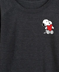 Hybrid Apparel Women's Peanuts Snoopy Valentines Hugging Heart French Terry Long sleeve T-shirt