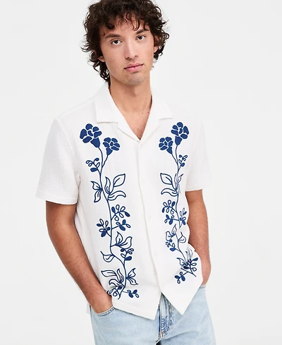 Sun + Stone Men's Floral Embroidered Cotton Camp Shirt, Macy's Exclusive