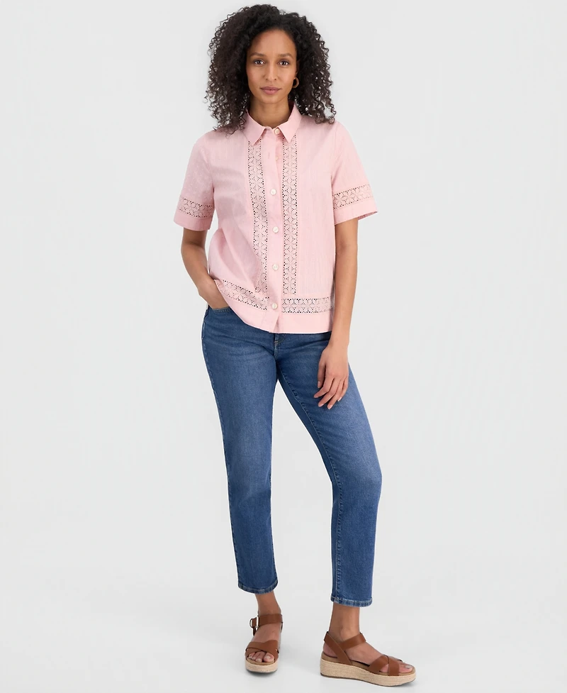Style & Co Women's Cotton Eyelet Short-Sleeve Shirt, Macy's Exclusive