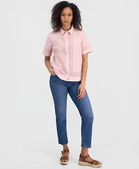 Style & Co Women's Cotton Eyelet Short-Sleeve Shirt, Macy's Exclusive