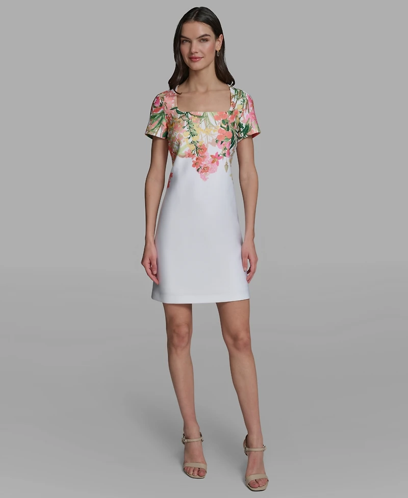 Karl Lagerfeld Paris Women's Floral Border Square Neck Dress