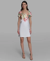Karl Lagerfeld Paris Women's Floral Border Square Neck Dress