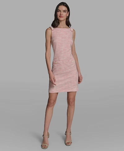 Karl Lagerfeld Paris Women's Boat Neck Tweed Pocket Shift Dress