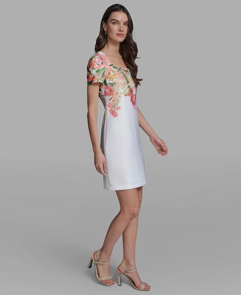 Karl Lagerfeld Paris Women's Floral Border Square Neck Dress