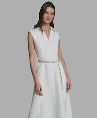 Karl Lagerfeld Paris Women's Collared Chain Belt Midi Dress