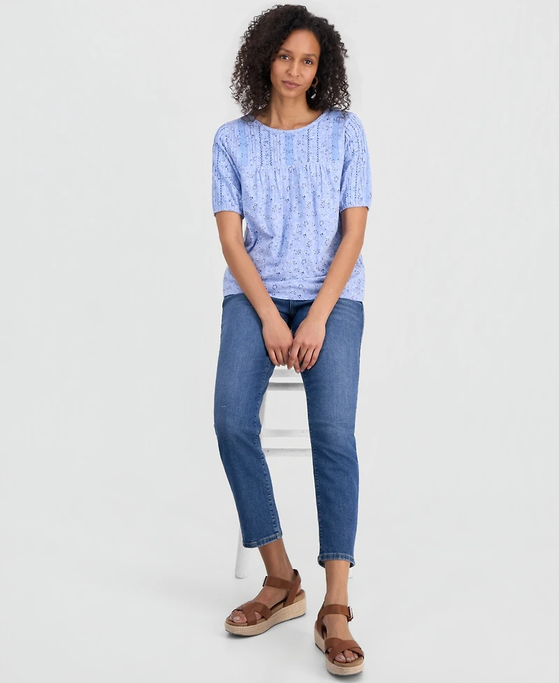 Style & Co Women's Printed Lace-Trim Knit Top, Macy's Exclusive