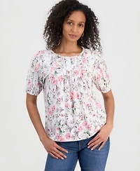 Style Co Womens Printed Lace Trimmed Knit Top Macys Exclusive