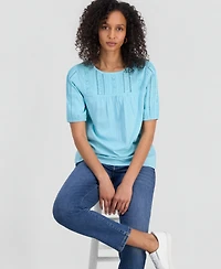 Style & Co Women's Cotton Scoop-Neck Lace Top, Exclusively at Macy's