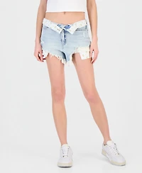 Tinseltown Juniors' Floral Cutoff Denim Shorts