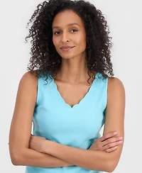 Style & Co Women's Cotton Scalloped V-Neck Sleeveless Top, Exclusively at Macy's