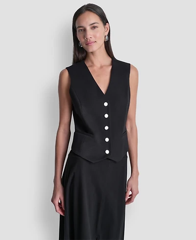 Dkny Women's Sleeveless V-Neck Arid Pique Vest