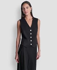 Dkny Women's Sleeveless V-Neck Arid Pique Vest