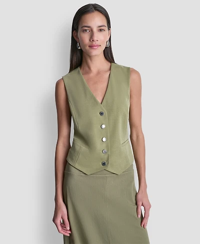 Dkny Women's Sleeveless V-Neck Arid Pique Vest
