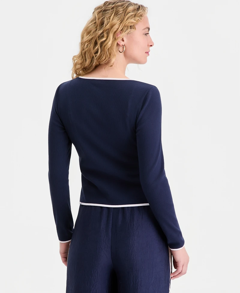 On 34th Women's Contrast-Trim Ribbed Cardigan, Macy's Exclusive