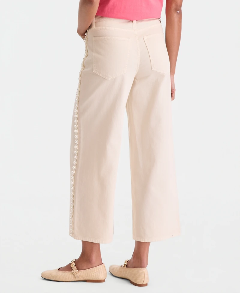 On 34th Women's High-Rise Cropped Faux-Pearl-Trim Jeans, Macy's Exclusive