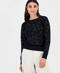 I.n.c. International Concepts Petite Floral-Jacquard Long-Sleeve Top, Created for Macy's