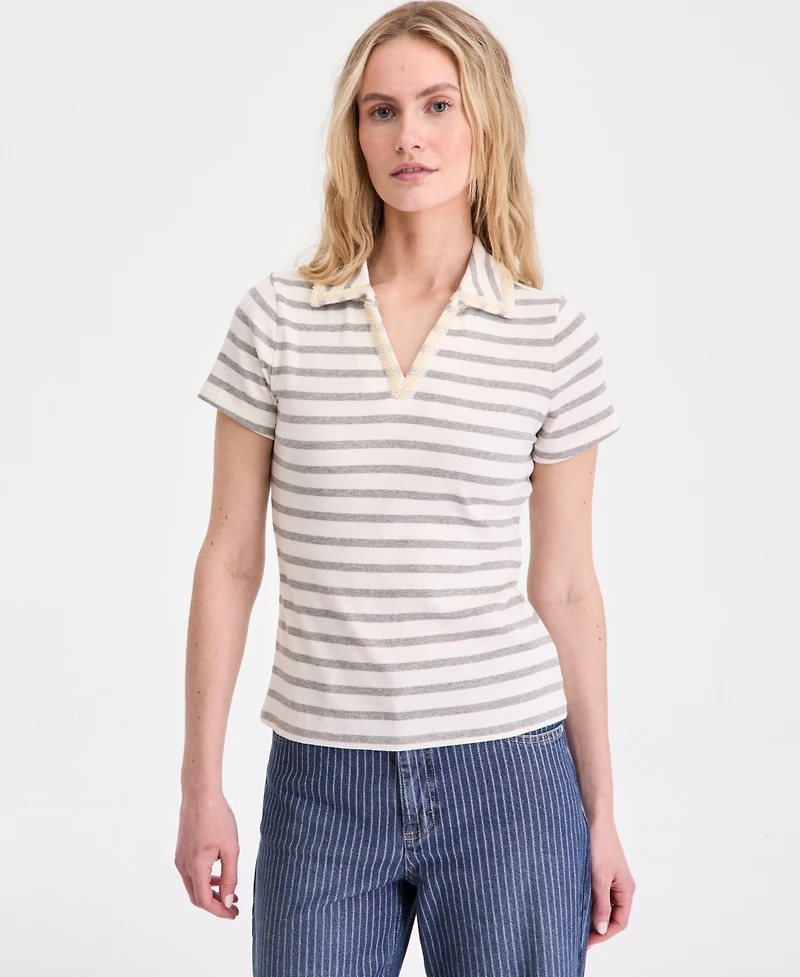 On 34th Women's Embellished Rib Polo Top, Macy's Exclusive