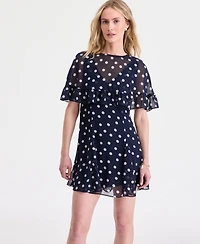 On 34th Women's Scattered Dot-Print Chiffon Ruffle Cape Mini Dress, Macy's Exclusive