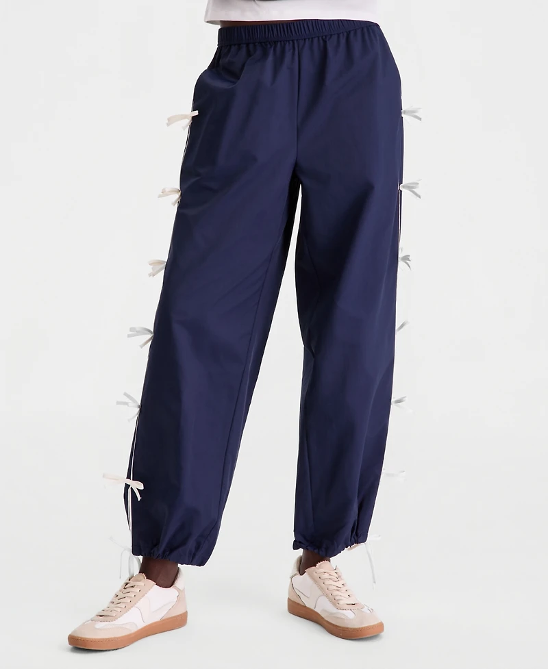On 34th Women's High-Rise Bow-Trim Nylon Pull-On Pants, Macy's Exclusive