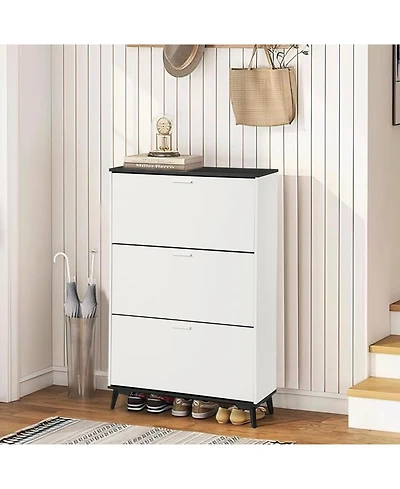 Homfan Shoe Storage Cabinet with 3 Flip Drawers, Narrow Hidden Shoe Storage Cabinet for Entryway, Freestanding Shoe Rack for Entryway Hallway
