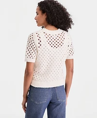 On 34th Women's Open-Stitch Short-Sleeve Sweater, Macy's Exclusive
