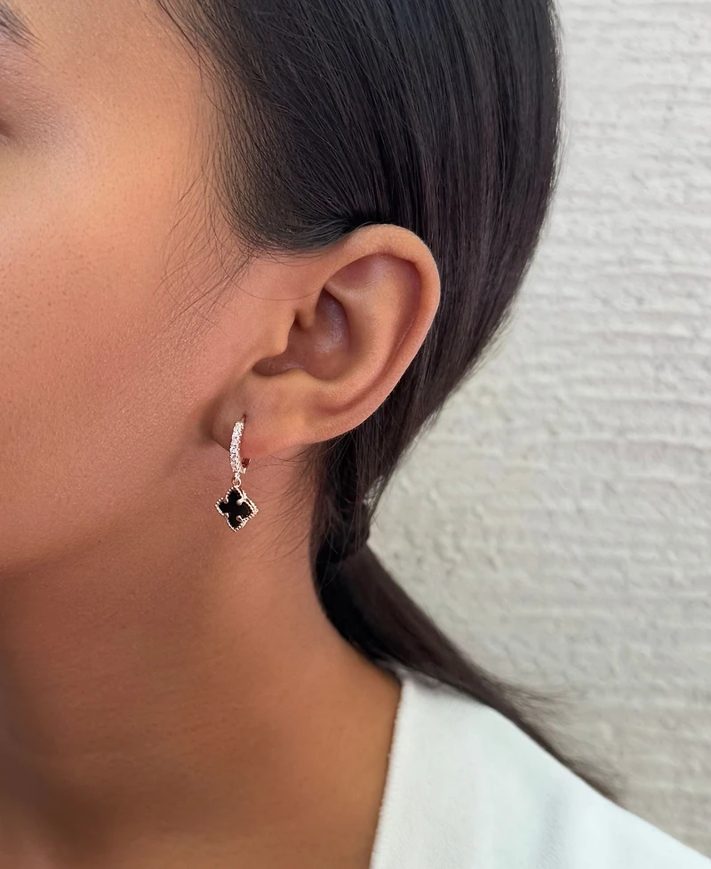 Adornia Rose Gold Cz Black Clover Huggie Set