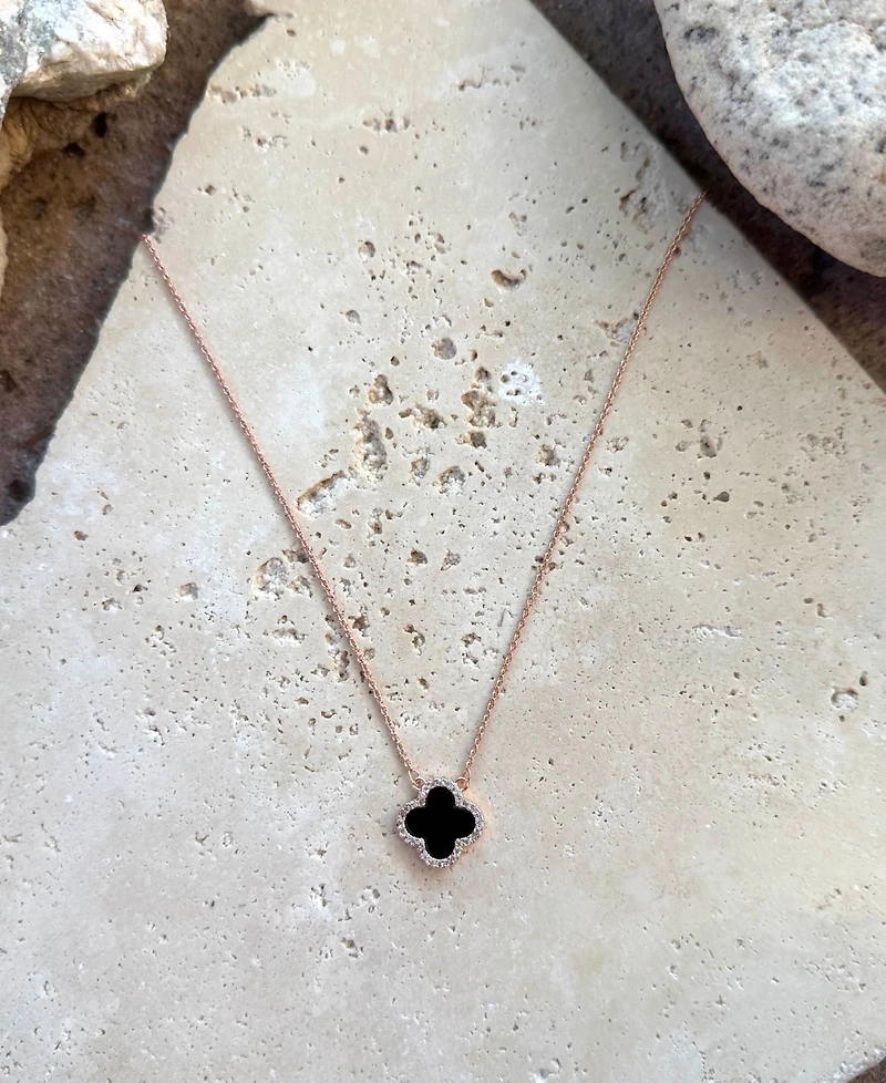 Adornia Rose Gold Cz Black Clover Necklace